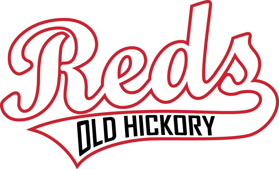 2024 Reds Cursive Old Hick Logo WHITE WITH RED OUTLINE